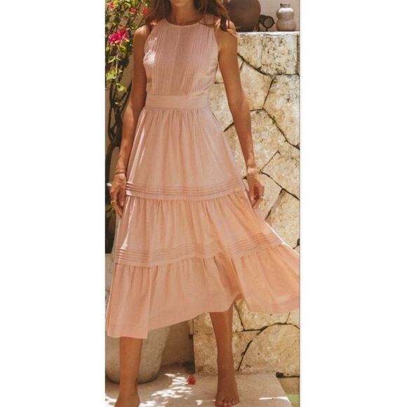 Pampelone tiered ruffle maxi dress peach pink c cotton size Small - Picture 1 of 10